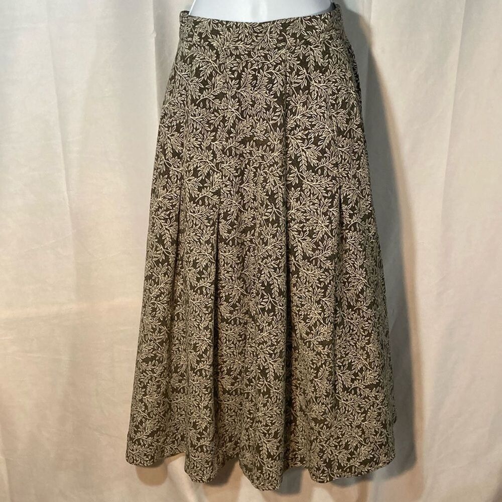 LIZ CLAIBORNE black tan white floral a-line midi skirt 6 - Picture 1 of 7